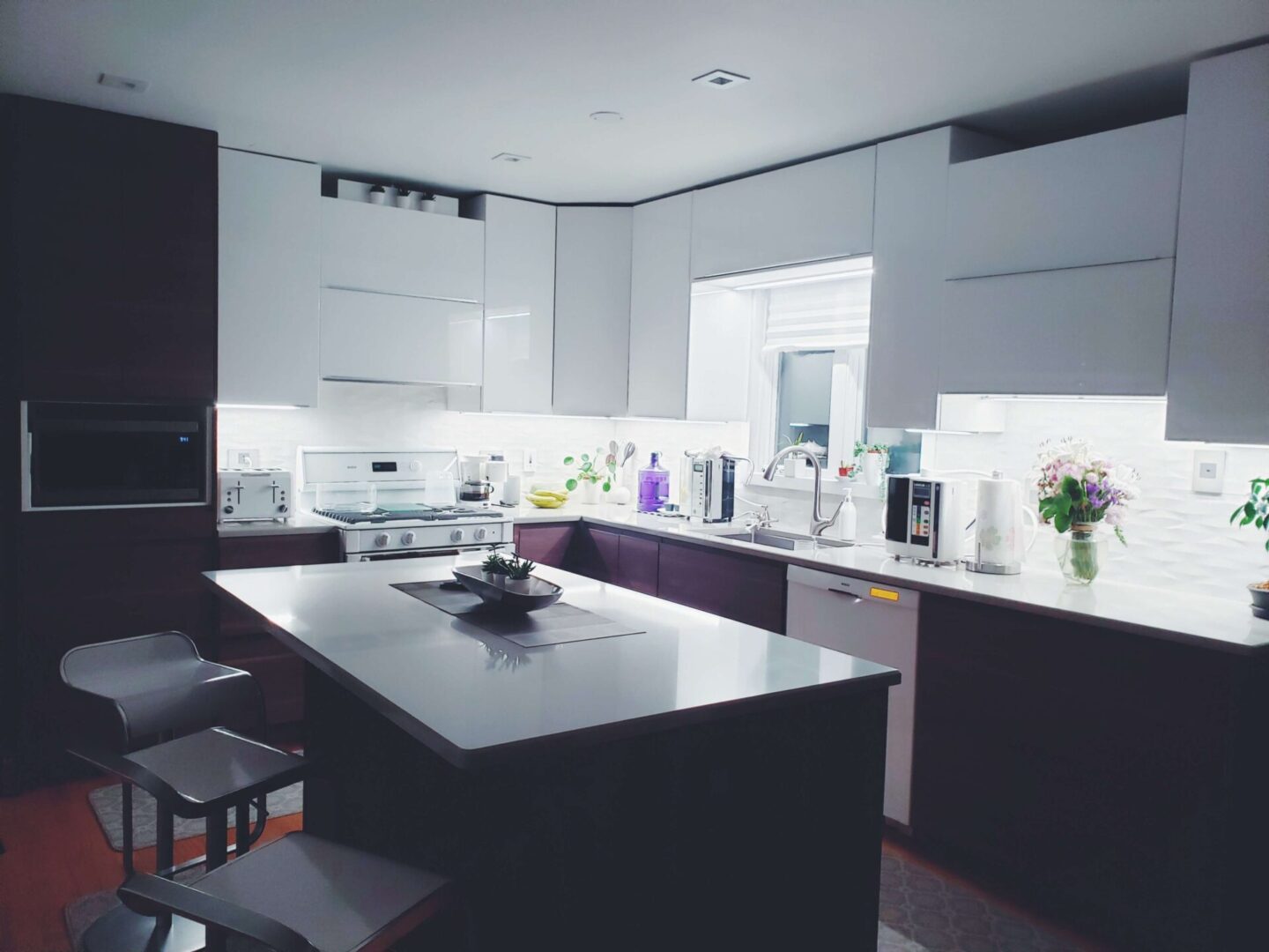 Minimalist kitchen interior with built-in electronics